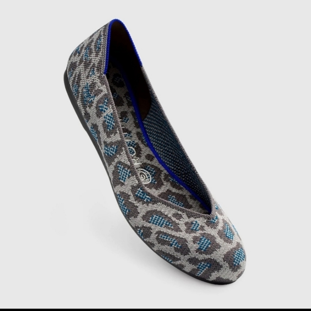 Rothys RARE! The Flats Spotted Leopard Gray and  Blue Round Toe Retired Print